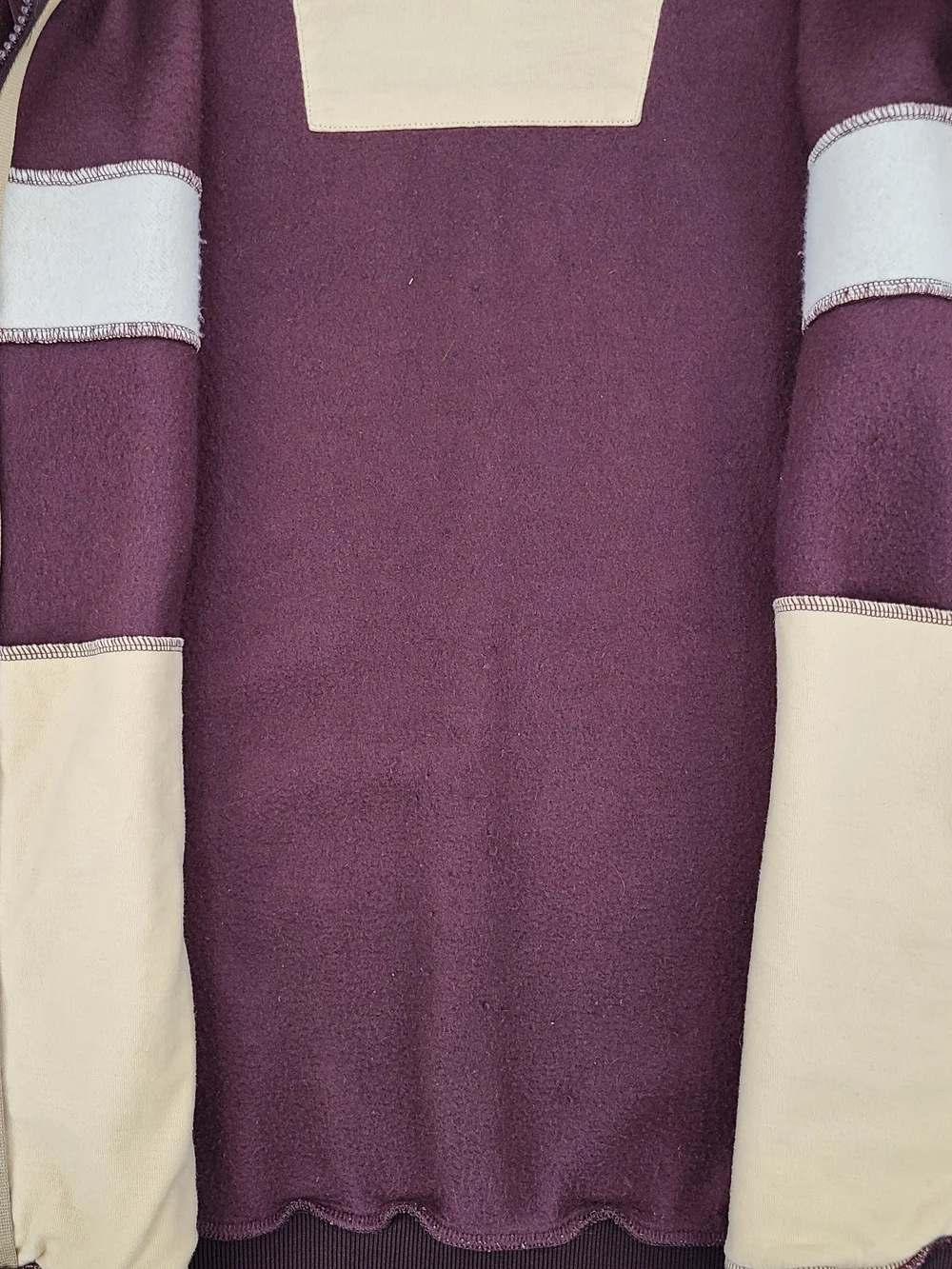 Y2K 2004 Banana Republic Maroon and Beige Fleece Zip Track Jacket Size Small